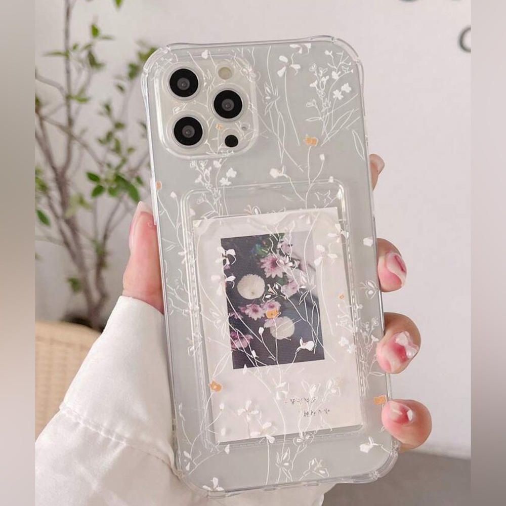 Shein Floral Clear Card Slot Phone Case Compatible | Fitted For iPhone 14 Pro